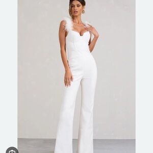 Club L London White Feather Trim Jumpsuit